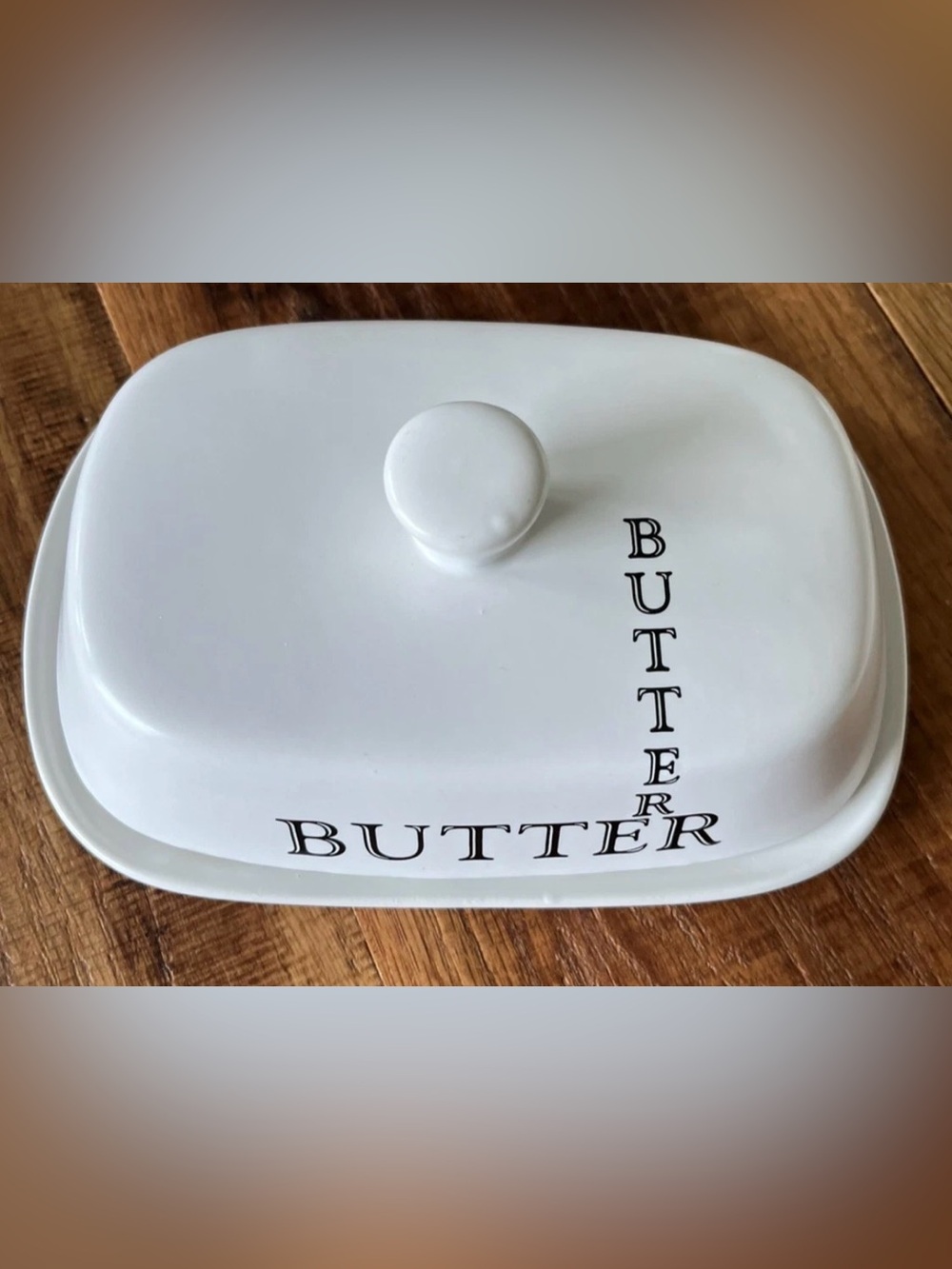 The Old Pottery Company Covered Butter Dish with Lid White farmhouse style